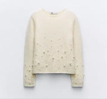 [ 미사용 ] ZARA 모조 진주 니트 스웨터 L 사이즈 에크루
