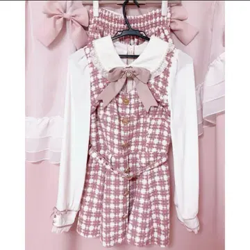 LIZLISA 체크 트위드 셋업 핑크