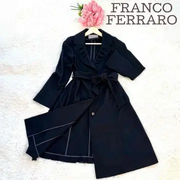 FRANCO FERRARO 울 롱 코트 허리 리본 블랙