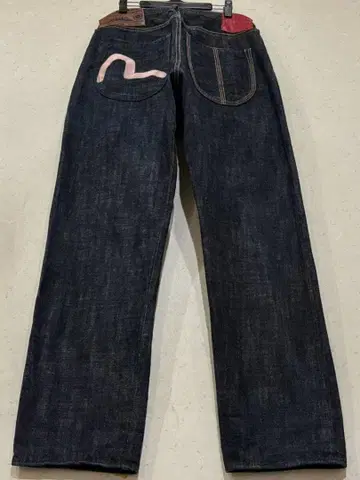 야마네 LOT 2100 셀비지 갈매기 핑크 자수 데님 팬츠 에비수