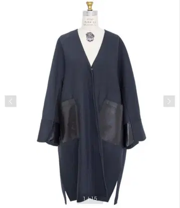 드로어 울 나일론 케누키 가죽 포켓 코트 블랙 36