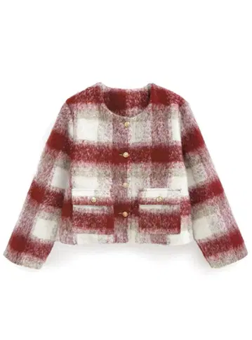 빨간색과 화이트 체크 무늬 셋업