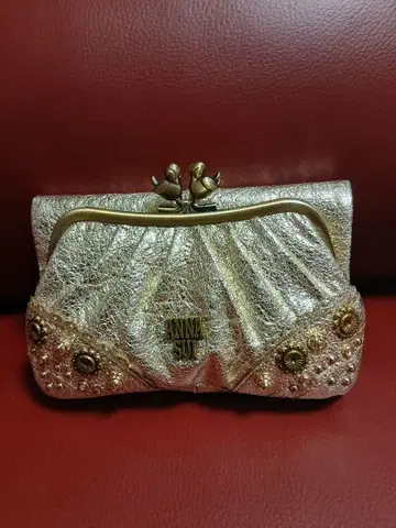 ANNA SUI 안나수이 작은 새 가마구치 접이식 지갑 골드