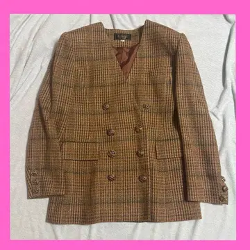 체크 무늬 골드 버튼 자켓 코트