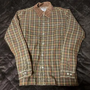 체크 무늬 플란넬 셔츠 코듀로이 카라 부착