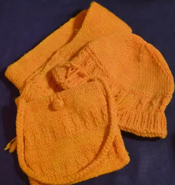 손뜨개질 3종 세트 머플러 모자 미니백 오렌지