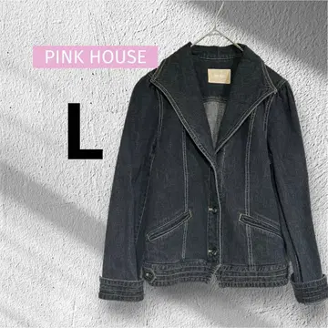 핑크하우스 블랙 데님 숏 자켓 어깨 개더 심플