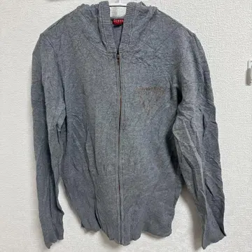 레어 GUESS 그레이 후드 부착 후드티 M