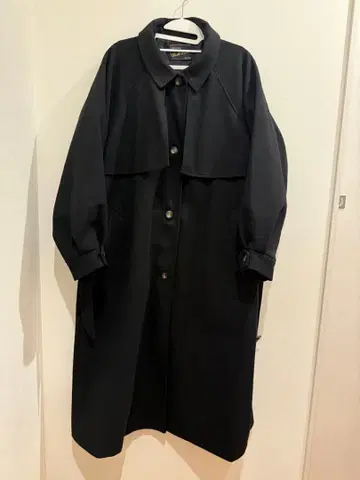 2way 스탠드 카라 볼륨 슬리브 롱 체스터 코트 블랙