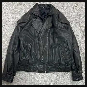 램 가죽 블루종 짧은 기장 더블 브레스트 자켓 블랙