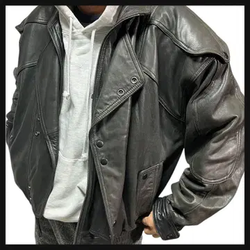 램 가죽 더블 브레스트 숏 기장 블루종 블랙