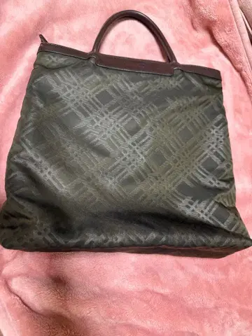 WANO 올리브 그린 체크 무늬 토트백