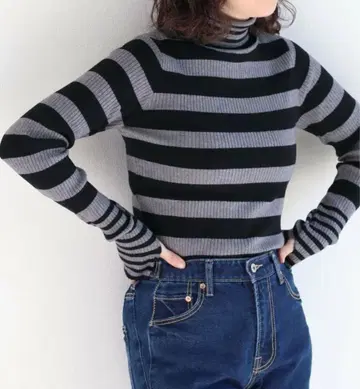 cepo 니트 핑거홀 소매 절개 모찌모찌 리브 터틀