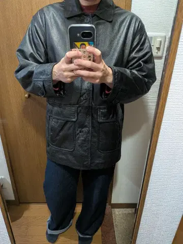 블랙 가죽 오버 사이즈 자켓