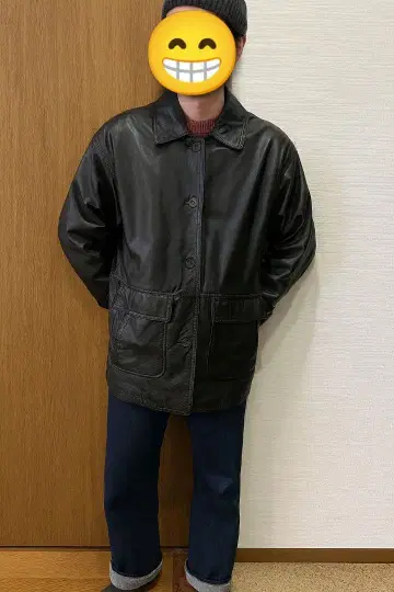 블랙 가죽 오버 사이즈 자켓