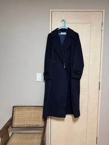 Plage 네이비 더블 브레스트 롱 코트