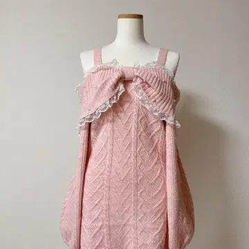 앙크루즈 양산형 빅 리본 긴팔 니트 오프숄더 핑크 ank