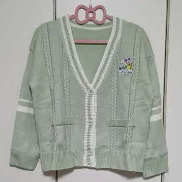 자수 장식 헬로키티 민트 그린 가디건
