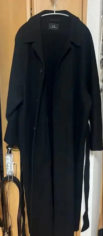 MB 블랙 롱 트렌치코트