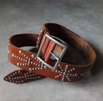 90s 00s 아카이브 스터드 천연 가죽 가죽 벨트 브라운 HTC