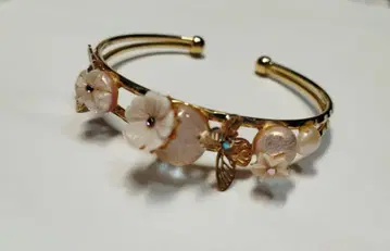 시미즈자카 유리관 뱅글 꽃 나비 옅은 핑크 골드 teftef