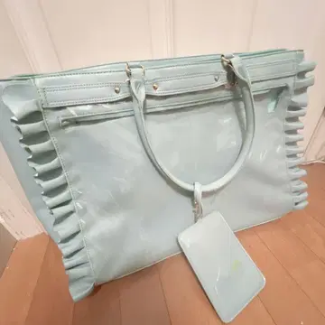 A3 하트 버클 인조 가죽 프릴 토트백 라이트 블루