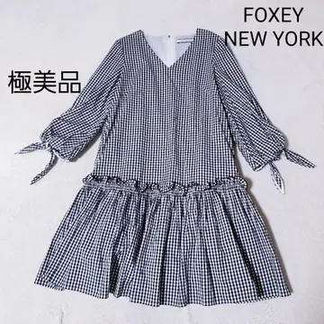 폭시 깅엄 체크 원피스 리본 38 긴팔 잡지 게재