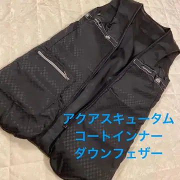 Aquascutum 블랙 체크 무늬 다운 베스트 XL 42