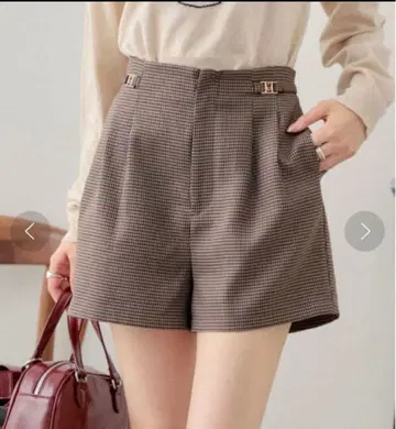 Chico 참 부착 턱 숏팬츠 브라운 숏팬츠 하운드투스 패턴