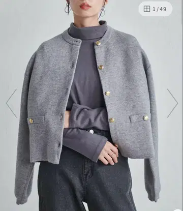 택 포함 새상품 RANAN MT 골드톤 버튼 니트 가디건 그레이