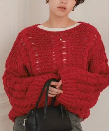 미사용 새상품 titivate 핸드라이크 케이블 니트 (레드)