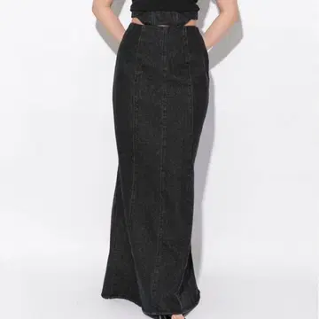 다크 데님 타이트 스커트 롱 기장