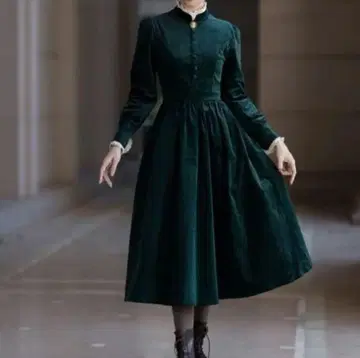 마누스마키나 짙은 녹색 아가씨 코듀로이 원피스 L 사이즈