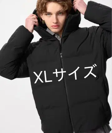 유니클로 XL 사이즈 심리스 다운 파카 후드 부착 블랙 다운 자켓