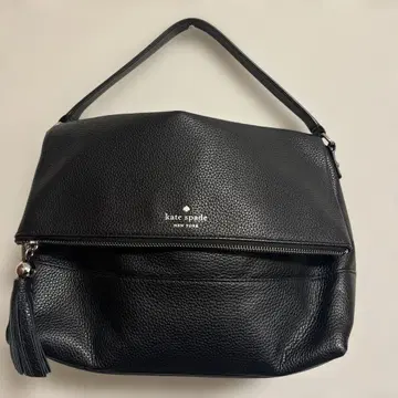 케이트 스페이드 블랙 가죽 핸드백 금장 장식 실버