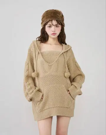 darich 케이블 DD 로고 V넥 니트 후디