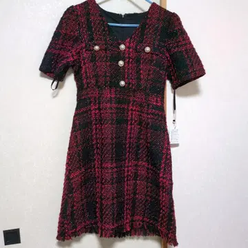 크리스마스 등 빨간색과 블랙 체크 무늬 미니 원피스