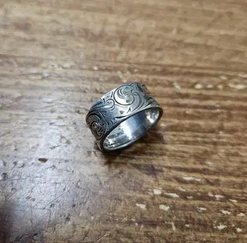 플랫 헤드 실버 반지 약 18호 스털링 실버 당초 무늬