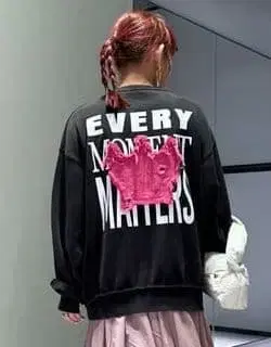 데미지 CROWN 아플리케 맨투맨 블랙 FREE 6050엔