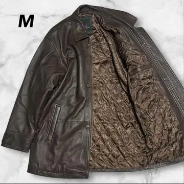 90S 빈티지 램 가죽 코트 카 코트 M 브라운 천연 가죽 양가죽