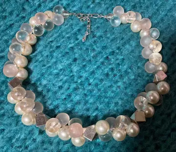 비즈 목걸이 클리어 핑크 실버