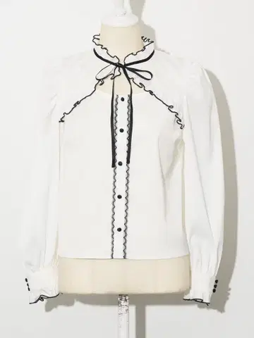 pium 프론트 리본 프릴 케이프 블라우스