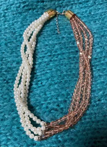 화이트 펄과 핑크 크리스탈 목걸이 길이 약 46cm
