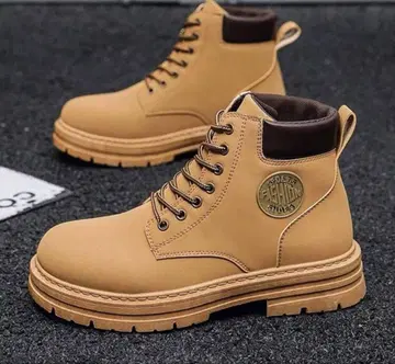 신발 옐로우 컬러 레이스업 부츠 스트릿