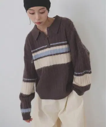 멀티 보더 폴로 니트 / 브라운 LIAN