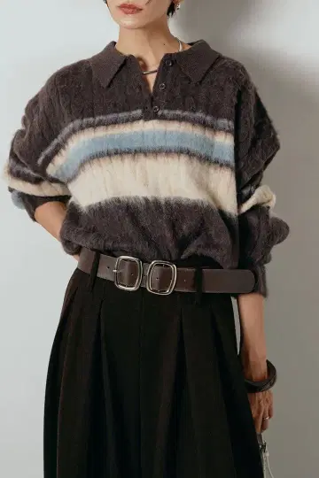 멀티 보더 폴로 니트 / 브라운 에시카 ESICA 리안 LIAN