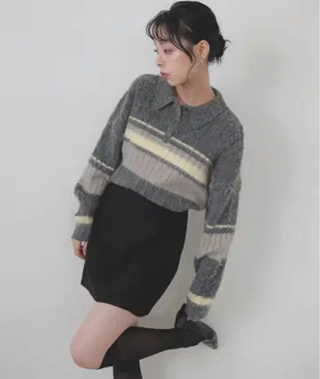 멀티 보더 폴로 니트 / 그레이 LIAN