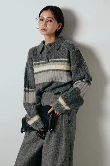 멀티 보더 폴로 니트 / 그레이 LIAN 에시카 ESICA