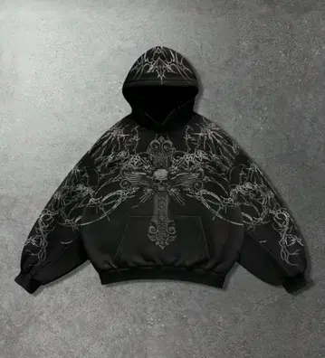 품절 속출 크로스 블랙 후드티 스컬 y2k HIPHOP UK 드릴