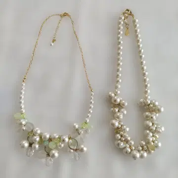 핸드메이드 코튼 펄과 크리스탈의 목걸이 미사용